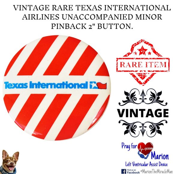 VINTAGE RARE TEXAS INTERNATIONAL AIRLINES  UNACCOMPANIED MINOR PINBACK 2" BUTTON - Picture 1 of 4